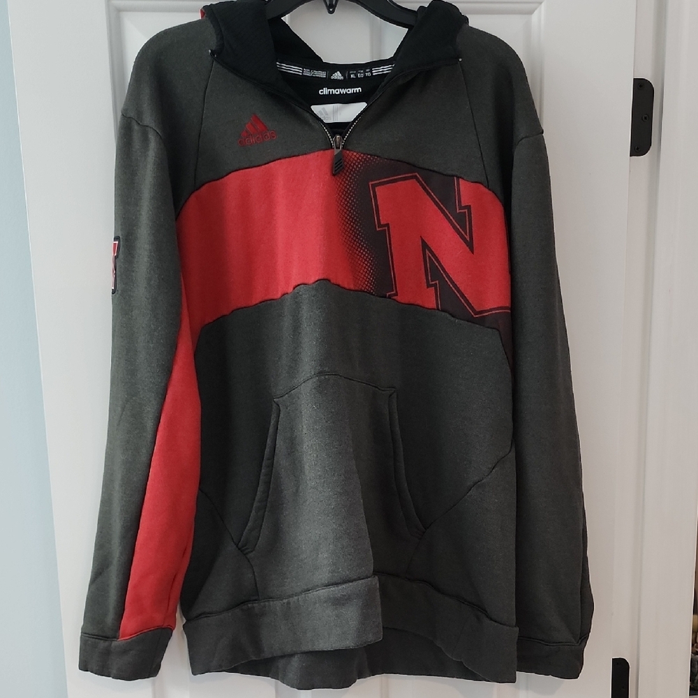 Mens Nebraska Cornhuskers Adidas Men's Black and Red Quarter Zip Hoodie XL